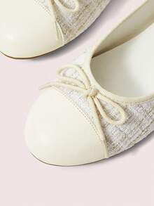 CUCCOO DOLLMOD Women's French Tweed Color Matching Ballet Flats, Bow Decorative Round Toe Cover Wearing Soft-Soled Casual Shoes, Color Matching Design, Commuting We - Beige - View 3