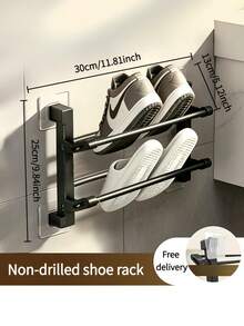Over Door Shoe Rack, Foldable Wall Mount Hanging Slipper Holder For Entryway Bathroom, Space Saving Home Organizer For Bedroom Closet, No Drill Easy Install - Black - View 12