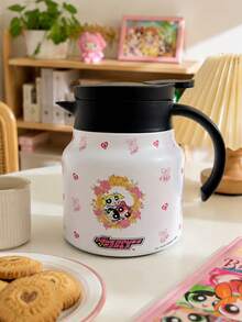 THE POWERPUFF GIRLS X SHEIN 1個 800ml/1000ml 304不鏽鋼長效保溫保冷 防塵蓋 防滑底輕量可重複使用 粉色愛心角色圖案保溫水壺 通勤徒步野餐日常通用熱門補水杯 - 彩色 - 查看 9