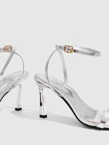 CUCCOO SZL Women's Adjustable Simple High-Heeled Sandals, Suitable For Daily Casual Wear, Spring Break, Easter, Prom - Silver - View 6