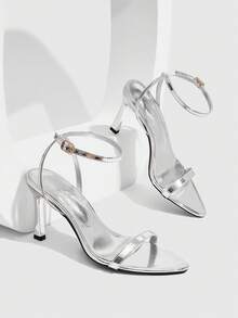 CUCCOO SZL Women's Adjustable Simple High-Heeled Sandals, Suitable For Daily Casual Wear, Spring Break, Easter, Prom - Silver - View 2
