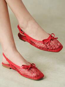 Styleloop Outdoor Women's Flat-Bottomed Mesh Fabric Fabric Bow Decoration Fashionable, Simple And Comfortable Daily Vacation Shoes Fall Shoes - Red - View 4