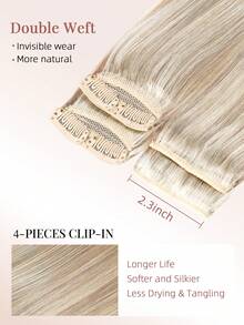 4PCS With 8 Clips Straight Clip In Hair Extensions 100% Real Human Hair Color P76/613# Medium Brown Highlighted Light Blonde 12-18 Inch Double Weft Invisiable Clip Hair Extensions Remy Natural Human Hair For Women Girl Daily Full Head Use - SP76/613 - View 4