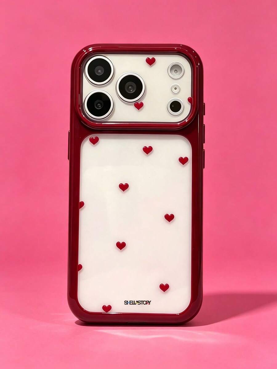 ShellaStory Adorable Full Screen Heart Phone Transparent Case Compatible With IPhone 18 17 Pro Max 17 Pro 17 Pro 16 14 13 15 Pro Max 14 15 16 Plus 14 15 13 12 11 16 17 Cute Protective Back Cover - Burgundy - View 1