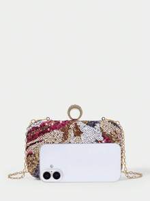 SHECARRY Ladies Fashionable Elegant Simple Classic Colorful Flowers Plants Sequins Dinner Bag, Clutch Bag, Party Dating Banquet Afternoon Tea Wedding - Multicolor - View 5