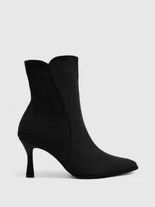 CUCCOO BIZCHIC Women's V-Notch Boots With Slim Heels And High Heels, Commuting Suede Short Boots, Versatile For Daily Use - Black - View 7