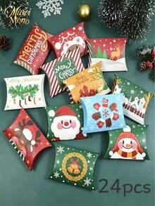 Muroi Mono Multi‑Pack Pillow‑Shaped Christmas Paper Gift Boxes, Cartoon‑Style Festive Design, Printed With Santa Claus, Snowmen And Elks, Suitable For Packaging Candies, Small Gifts And Party Favors - View 13