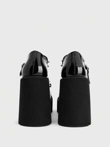 Sugerpunk Women Shoes Fashion Slope Heel Platform Shoes, Punk Style Gothic Dark Buckle With Rivets Inlaid Red And Black Splicing, Nightclub Party Sexy Fe Fall Shoes - red and black - View 8