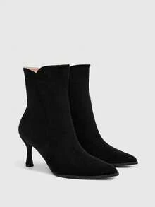 CUCCOO BIZCHIC Women's V-Notch Boots With Slim Heels And High Heels, Commuting Suede Short Boots, Versatile For Daily Use - Black - View 6