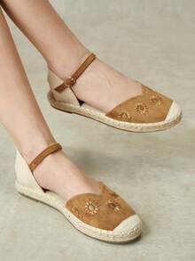 Styleloop Women's Flat Bottom Round Toe Leakage Heel Flower Embroidery Spring And Summer Beach Vacation Shoes Fall Shoes - Brown - View 3