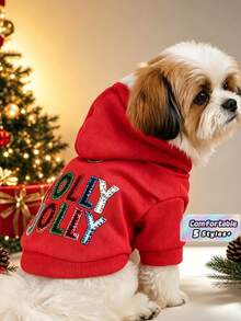1件裝聖誕寵物連帽衛衣，薑餅屋馴鹿 JOY & Holly Jolly 亮片刺繡狗咪衛衣，保暖抓地設計小狗貓咪衣服 - holly - 查看 1