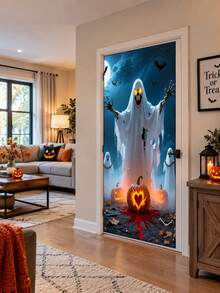 Halloween Door Curtain Decorations, Halloween Background Banner, Spooky‑Atmosphere Decor With Witch And Skull Door Cover - multicolor - View 7