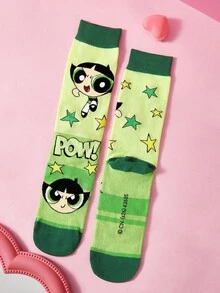 THE POWERPUFF GIRLS X SHEIN 3入組小警察女孩卡通圖案中筒襪 - 混色 - 查看 8