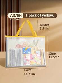 Extra Large Portable Tutoring Bag, Simple High-Appearance Clear Mesh File Pouch, Large Capacity Art Tool Bag Compatible With A2, A3; For Holiday Tutoring, Textbook Storage, Art Training, Painting Tools Storage - multicolor - View 16