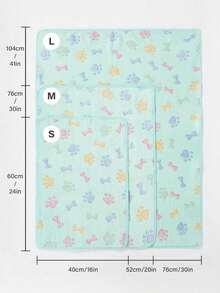 PETSIN 1pc Cute Colorful Footprints And Colorful Bone Patterns Light Green Bottom Pet Blanket Soft And Comfortable Flannel Warm Pet Bed Cover - Colored bone footprints in green - View 5