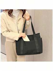 Unisex Casual Shoulder Bag, Large Capacity Handbag, Student Backpack, Solid Color Shoulder Bag, Gym Bag, Travel Bag, Suitable For School And Work - Pink - View 20