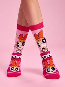 THE POWERPUFF GIRLS X SHEIN 3入組小警察女孩卡通圖案中筒襪 - 混色 - 查看 7