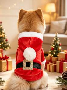 1Pc Pet Christmas Hooded Costume, Gingerbread Man & Santa Claus Design, Soft Plush Dog Cat Outfit For Small Pets Xmas Party Dress‑Up - Santa Claus - View 2