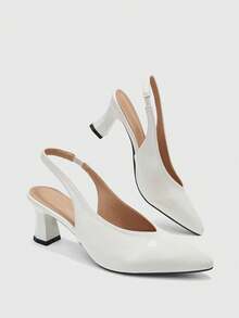 CUCCOO BIZCHIC Korean Minimalist V-Cut Rear Empty Shoes, Black Pleated Glossy Pointed Small Square Heel Half Tray, Workplace Commuting Versatile Rear Strap - Apricot - View 2