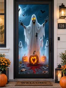 Halloween Door Curtain Decorations, Halloween Background Banner, Spooky‑Atmosphere Decor With Witch And Skull Door Cover - multicolor - View 6
