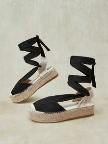Styleloop Women's New Hemp Rope Woven Wedge Heel & Platform Shoes Bohemian Western Style Music Festival Wear Party Wear Platform Shoes Fall Shoes - Black 1 - View 3