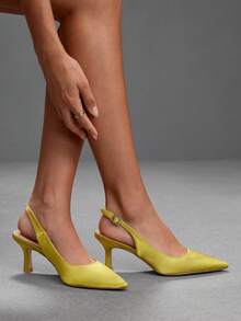 CUCCOO SZL Sepatu Hak Tinggi Wanita Ujung Lancip Berbahan Satin Warna Kuning Pucat Elegan dengan Bagian Belakang Terbuka, Cocok untuk Wisuda, Prom, Liburan, Bisnis Kasual, Liburan Musim Semi, Paskah, Natal, dan Acara Lainnya - Kuning muda 1 - View 4