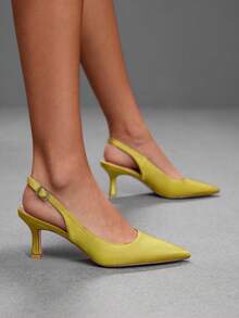CUCCOO SZL Sepatu Hak Tinggi Wanita Ujung Lancip Berbahan Satin Warna Kuning Pucat Elegan dengan Bagian Belakang Terbuka, Cocok untuk Wisuda, Prom, Liburan, Bisnis Kasual, Liburan Musim Semi, Paskah, Natal, dan Acara Lainnya - Kuning muda 1 - View 5