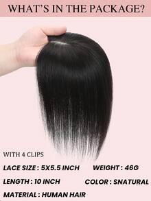 10 Inch Hair Toppers For Women 5*5.5 Large‑Area Silk Base Free‑Parting No Visible Knots On Crown Natural Color Straight Hair For Thinning Hair Easy Daily Wear - SNatural - View 3