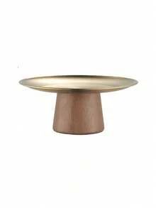 1 giá đỡ bánh bằng thép không gỉ, đĩa trưng bày tráng miệng với đế gỗ, khay đựng trái cây đa năng, phù hợp trang trí bàn, dùng cho gia đình và bếp ăn, tiệc Ramadan - Vàng - Xem 6