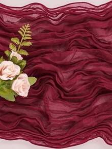1pc Bali Style Pink Pleated Table Runner, Bohemian Twisted Gauze Polyester Blend Fabric, Versatile Christmas Wedding Birthday Party Table Decoration - Burgundy - View 11