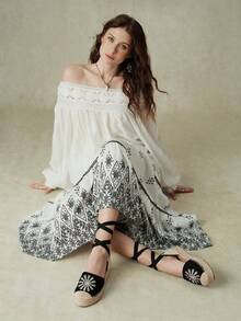 Styleloop أحذية نسائية بقاع مسطح وأصبع مستدير مع حزام مطرز وحزام كعب مفتوح، أحذية بأسلوب عطلة الشاطئ - الأسود - مشاهدة 5