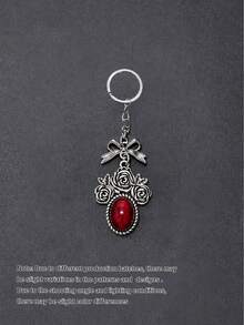 Retro Gothic Rose Bow Hanging Ornament, Gemstone Decor Metal Key Chain, Antique Silver Tone Floral Bag Pendant, Stylish Accessory For Backpack, Purse And Daily Outfit - Multicolor - View 14