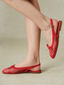 Styleloop Outdoor Women's Flat-Bottomed Mesh Fabric Fabric Bow Decoration Fashionable, Simple And Comfortable Daily Vacation Shoes Fall Shoes - Red - View 10