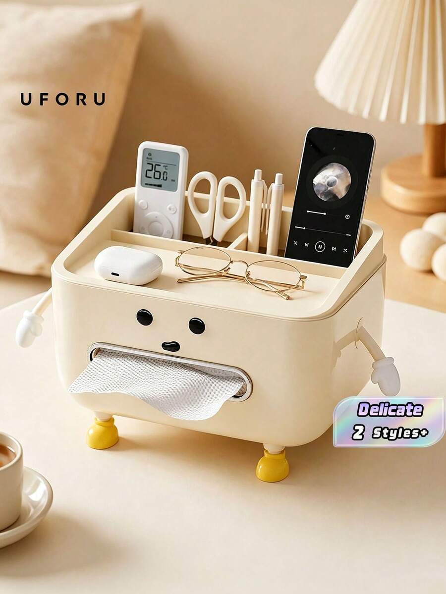 1pc Cute Napkin Holder Desktop Organizer, Remote Control Storage Box, Decorative Tissue Napkin Holder, Tabletop Sundries Storage Container, Practical Desk Tidy Organizer For Living Room, Bedroom, Bedside, Coffee Table, Home Office Countertop Decor
