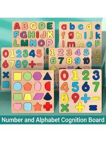 MINKOJA 1Pc Wooden Alphabet Number Shape Puzzle Board, Montessori Educational Learning Toy For Toddlers Kids Age 3+, Early Cognition Matching Game Gift - Multicolor - View 5