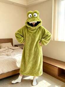 Joivida Funny Frog Hoodie Blanket Robe, Cute Monster Robe, Soft Plush Flannel Long Bathrobe Nightgown Sleeping Wear - Multicolor - View 13