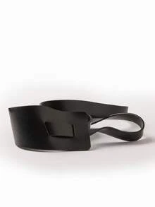 MUSEYN Black Faux Leather Wrap Thread Through Belt Fall Autumn Winter - Black - View 3
