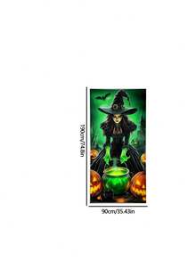 Halloween Door Curtain Decorations, Halloween Background Banner, Spooky‑Atmosphere Decor With Witch And Skull Door Cover - multicolor - View 3