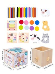 Montessori Wooden Activity Cube, Shape Sorting Toy With Animal Matching Color Sorting Sticks, Fine Motor Skills Educational Toy For Toddlers - Multicolor - View 14