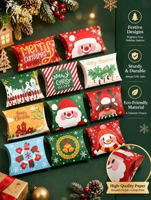 Muroi Mono Multi‑Pack Pillow‑Shaped Christmas Paper Gift Boxes, Cartoon‑Style Festive Design, Printed With Santa Claus, Snowmen And Elks, Suitable For Packaging Candies, Small Gifts And Party Favors - View 11