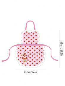 Strawberry Shortcake X SHEIN 1pc Cute Ruffled Strawberry Print Half Apron, Suitable For Cooking And Baking, Creative Gift - Pink - View 3