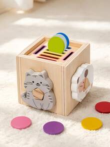Montessori Wooden Activity Cube, Shape Sorting Toy With Animal Matching Color Sorting Sticks, Fine Motor Skills Educational Toy For Toddlers - Multicolor - View 9