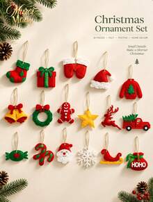 Muroi Mono A Set Of 18 Felt Christmas Tree Ornaments, Featuring Gift Box, Bell And Candy Cane Designs, In An American Vintage Holiday Style, For Christmas Tree Decoration And Holiday Scene Arrangement - Multicolor - View 2