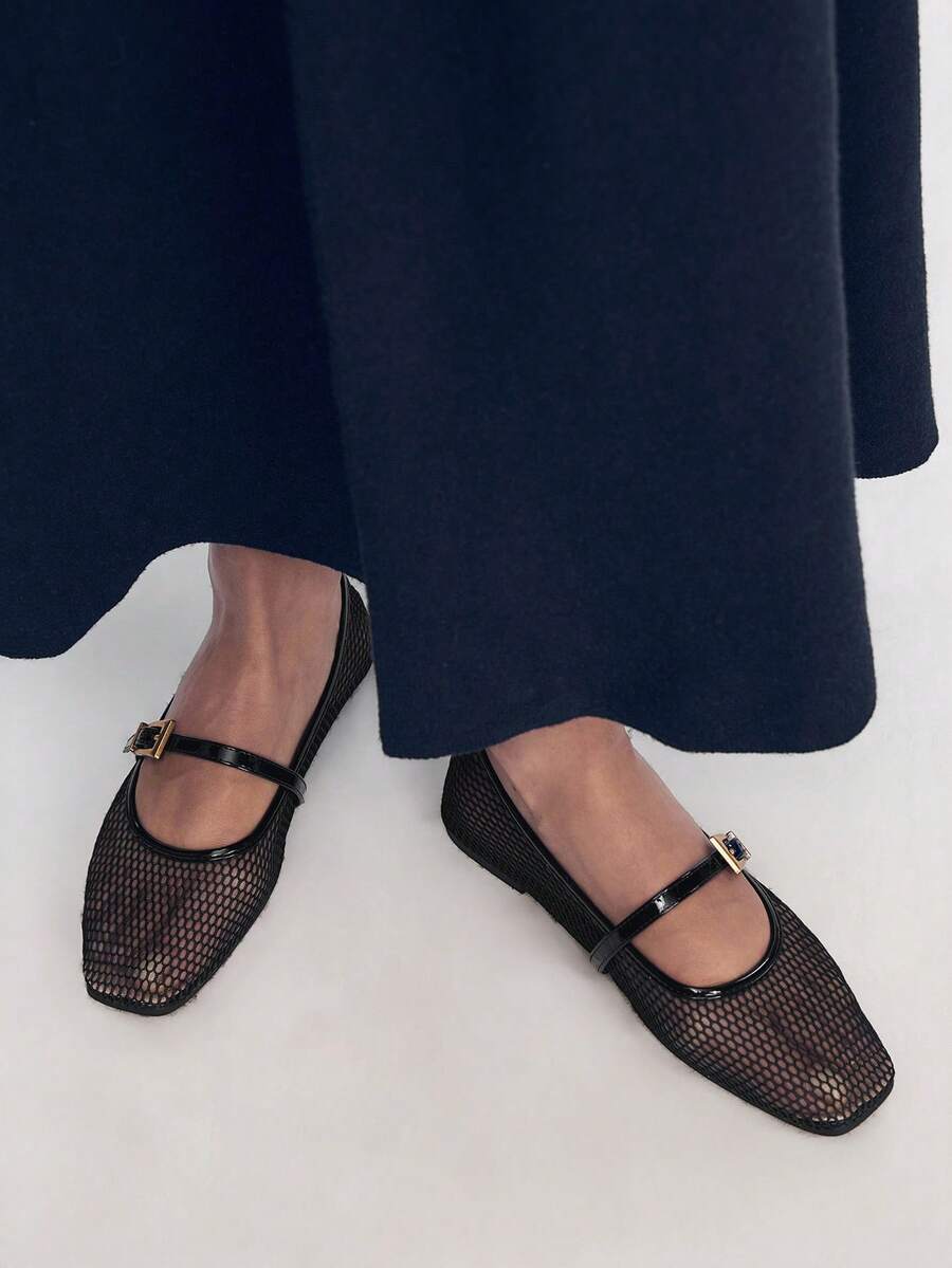 Mnmlis Women's Mesh Hollow Ballet Shoes Fall Shoes - Black - View 1