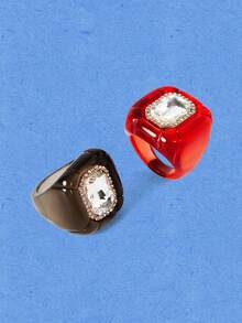 Popjeli Resin Dopamine Niche Personalized Glass Water Diamond Ring - Multicolor 2 - View 4