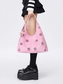 ROMWE Ladies Shoulder Bag, Y2K Sweet And Cool Spice Girl Star Hardware, Hollow Flower Pattern Design Hobo Bag, Suitable For Daily Commuting, Shopping Fashio - Pink - View 6