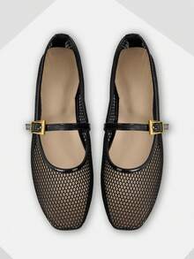 Mnmlis Women's Mesh Hollow Ballet Shoes Fall Shoes - Black - View 2