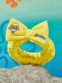 SpongeBob SquarePants | SHEIN 1件裝毛絨愛心印花蝴蝶結彈性髮圈，居家與浴室裝飾 - 海綿寶寶 - 查看 2