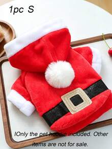 1Pc Pet Christmas Hooded Costume, Gingerbread Man & Santa Claus Design, Soft Plush Dog Cat Outfit For Small Pets Xmas Party Dress‑Up - Santa Claus - View 13