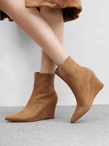 CUCCOO BIZCHIC Women Shoes Pointed Toe Wedge Camel Suede Elegant Versatile Commute Fall Winter Ankle Boots Ankle Boots Fall Boots - Camel - View 3